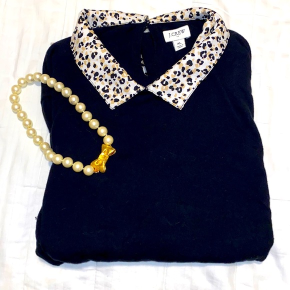 J. Crew woven-collar leopard sweater - Picture 1 of 9